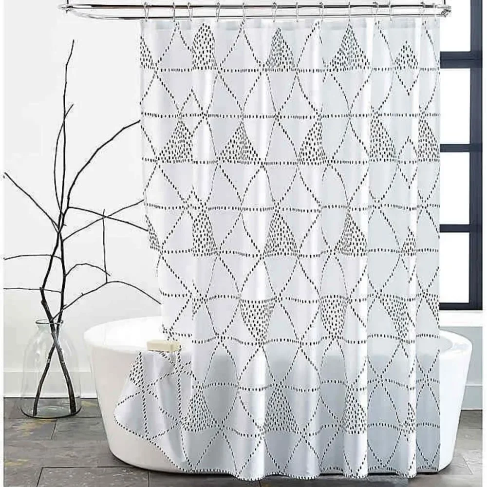 DKNY Shower Curtain Fabric Diamond Dash 72x72 White Black Luxury Washable